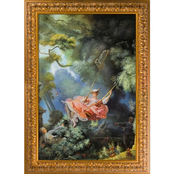 La Pastiche The Swing C 1765 By Jean Honore Fragonard With Gold Sicilian Embossed Frame Oil Painting Wall Art 43 X 31