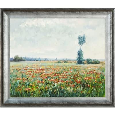 La Pastiche The Fields of Poppies by Claude Monet with Silver Athenian Distressed Frame Oil Painting Wall Art, 29" x 25"