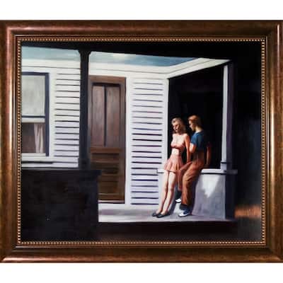 La Pastiche by overstockArt Summer Evening by Edward Hopper with Brown Verona Bead Frame Oil Painting Wall Art, 28" x 24"