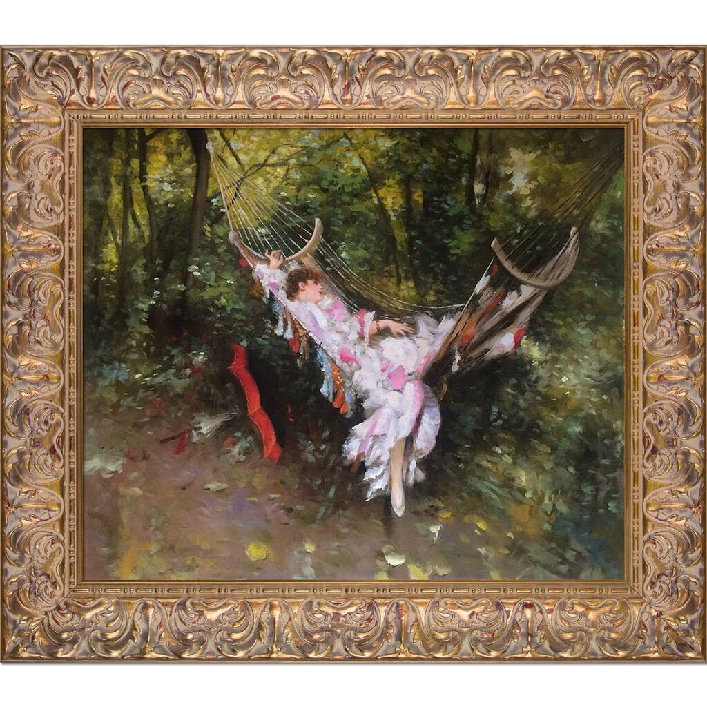 La Pastiche The Hammock, 1872-1874 by Giovanni Boldini with Gold Espana Frame Oil Painting Wall Art, 31" x 27"