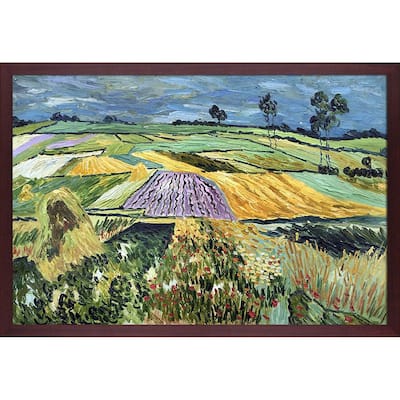 La Pastiche by overstockArt Wheatfields by Vincent Van Gogh with Mahogany Mahogany Frame Oil Painting Wall Art, 38.5" x 26.5"