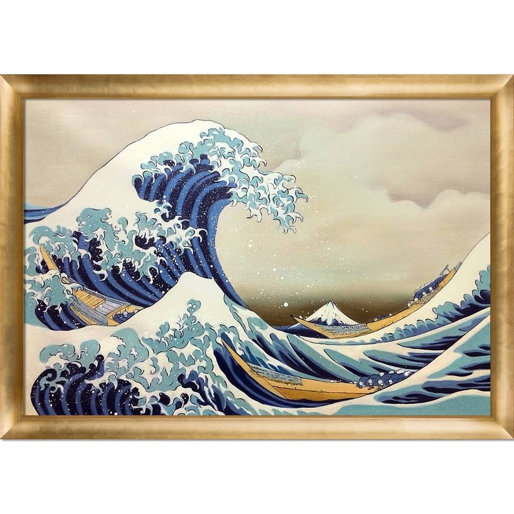 La Pastiche The Great Wave off Kanagawa by Katsushika Hokusai with Gold Luminoso Frame Oil Painting Wall Art, 39" x 27"