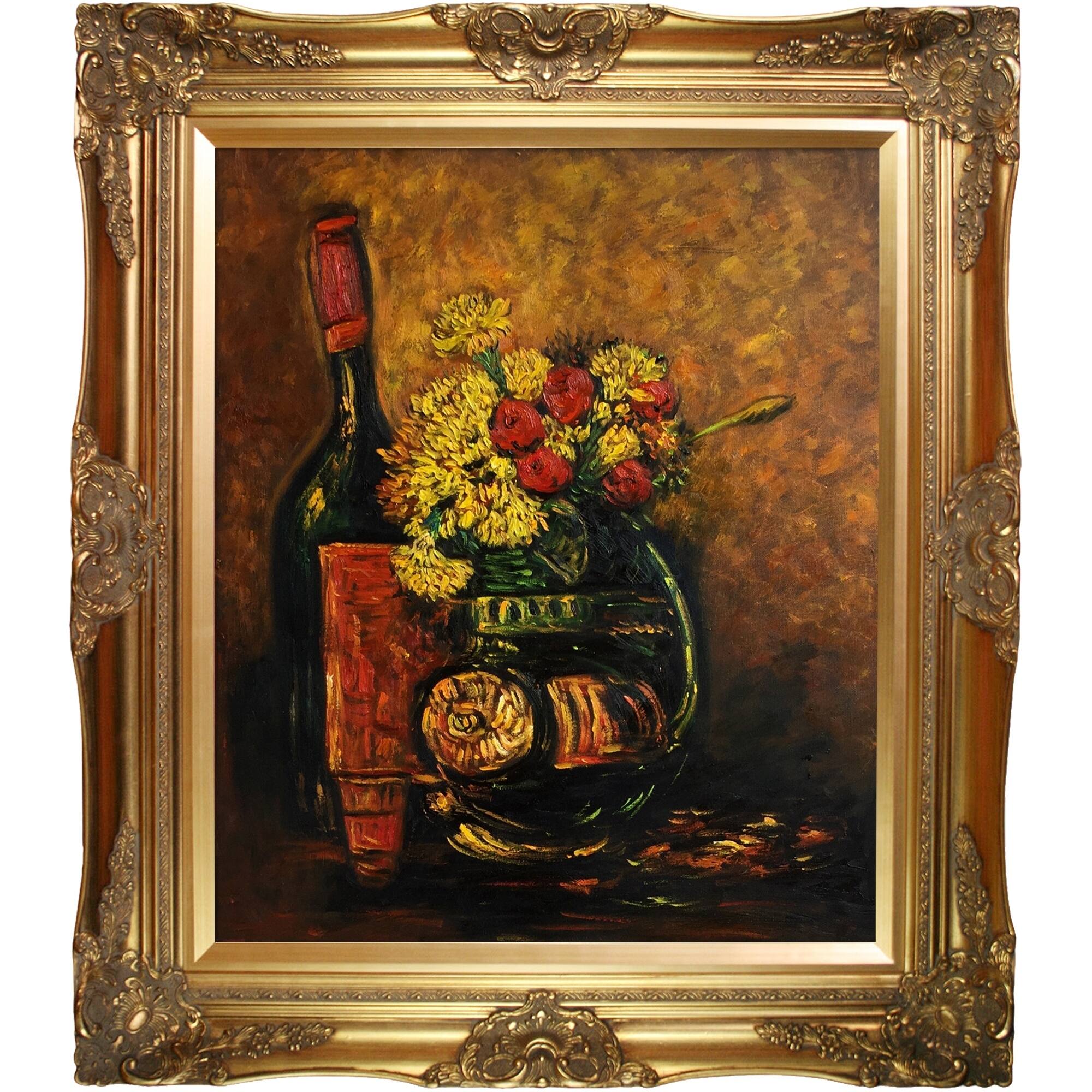 La Pastiche Vase W  Carnations And Roses And A Bottle, Paris By Vincent 