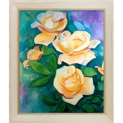 ArtistBe by overstockArt Yellow Roses by Lynne Atwood with Cream and Champagne Constantine Frame Canvas Wall Art, 28.5" x 24.5"