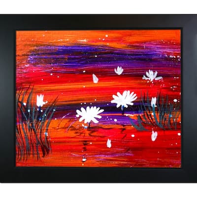 ArtistBe by overstockArt Water Lily by Sanjay Punekar with Black New Age Wood Frame Canvas Wall Art, 28.75" x 24.75"