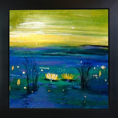 ArtistBe by overstockArt Water Lily II by Sanjay Punekar with Black New Age Wood Frame Canvas Wall Art, 28.75" x 28.75"