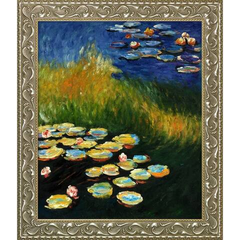 La Pastiche Water Lilies by Claude Monet with Silver and Gold Rococo Antiqued Frame Oil Painting Wall Art, 29.5" x 25.5"