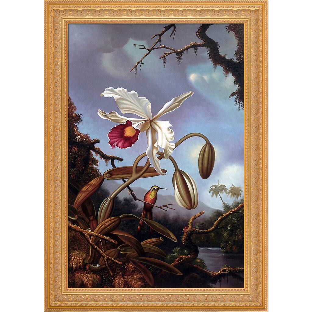 La Pastiche White Brazilian Orchid, 1875-1890 by Martin Johnson Heade with Gold Sovereign Frame Oil Painting, 42.5" x 30.5"