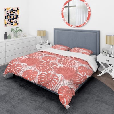 Designart 'Tropical Retro Foliage Coral I' Mid-Century Duvet Cover Set