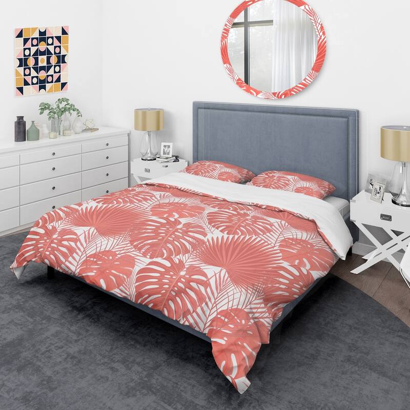 Designart 'Tropical Retro Foliage Coral I' Mid-Century Duvet Cover Set