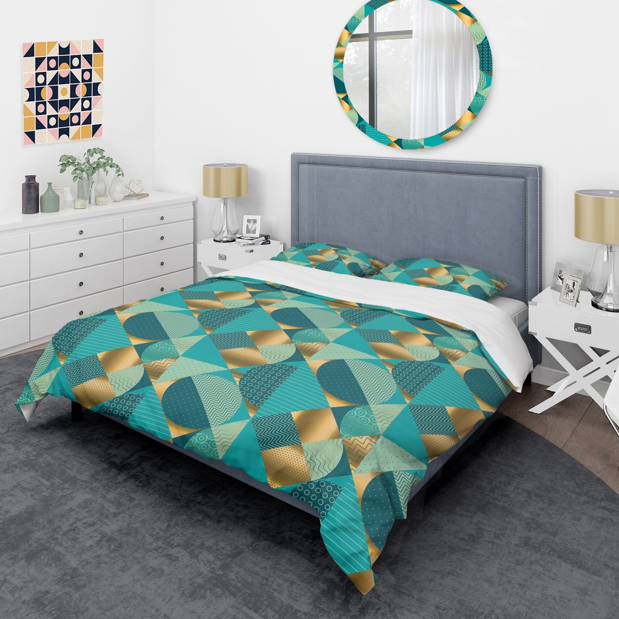 Shop Designart Gold And Blue Dynamics Ii Mid Century Duvet Cover