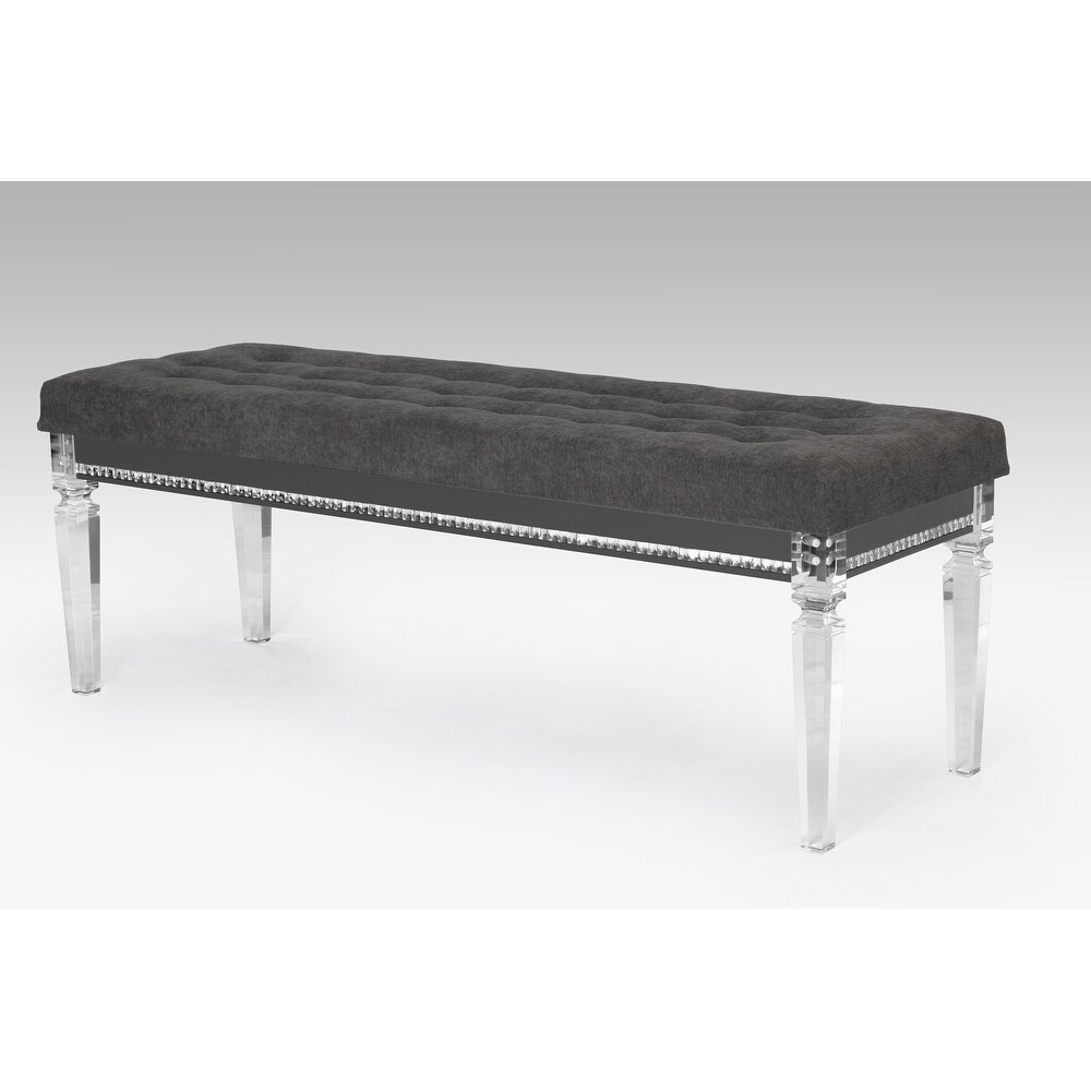 Overstock Best Quality Furniture Bellagio Bench Only (Vanity Bench - Grey - Acrylic - Solid - Solid - Tufted - Modern and Contemporary - Velvet)