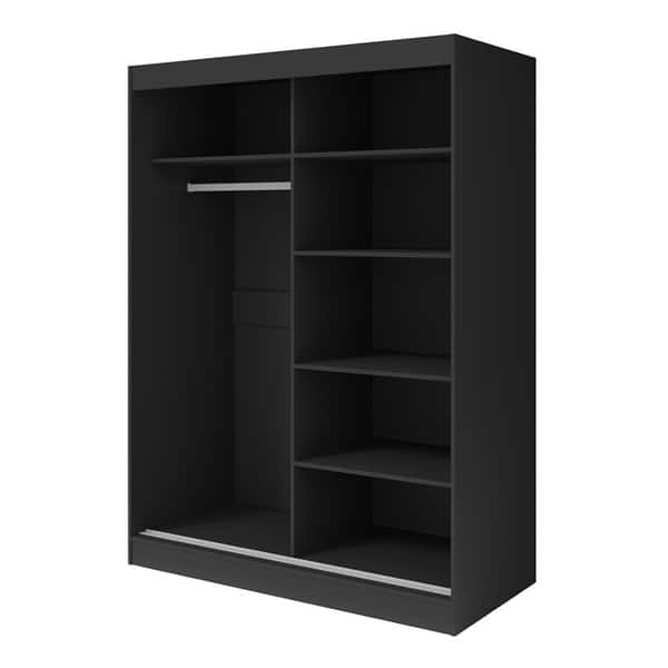 MEBLE FURNITURE /& RUGS Aria 3 Door 71 Wide Modern High Gloss Wardrobe Armoire with Mirror Black
