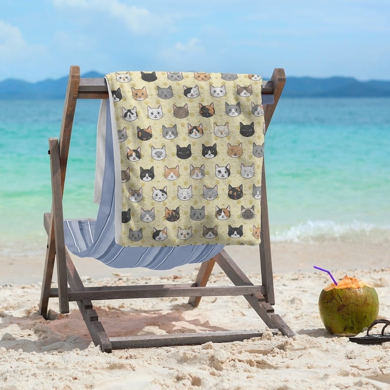 Porch & Den Alecia Kitty Cat Pattern Beach Towel - 36 x 72 - Microfiber - Yellow