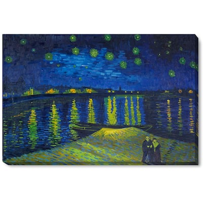 La Pastiche Starry Night Over the Rhone by Vincent Van Gogh Gallery Wrapped Canvas Oil Painting Reproduction 34" x 22"