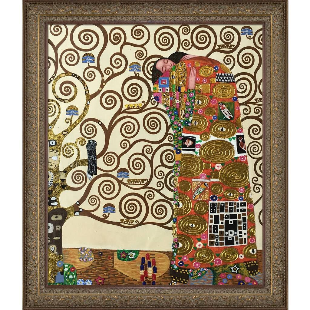 La Pastiche Fulfillment - The Embrace by Gustav Klimt with Natural Wood, Bronze Victorian Frame Oil Painting, 27.5" x 23.5"