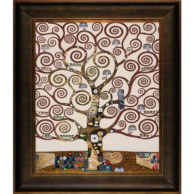 La Pastiche Tree of Life by Gustav Klimt with Bronze, Brown Veine D'Or Scoop Frame Oil Painting Wall Art, 30.5" x 26.5"