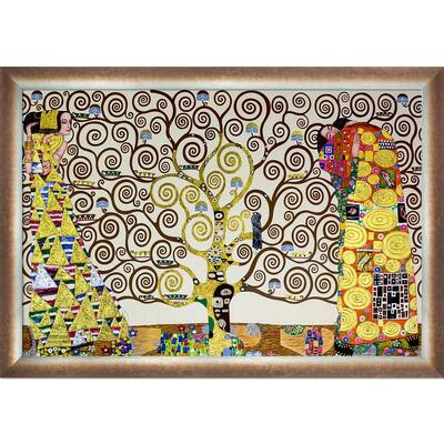 La Pastiche The Tree of Life, Stoclet Frieze, 1909 by Gustav Klimt with Silver, Bronze Spoleto Frame Oil Painting, 40" x 28"