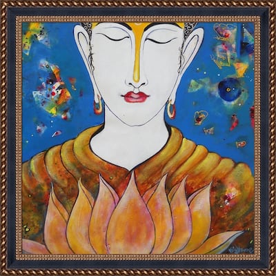 ArtistBe Bhudha by Sanjay Punekar with Black and Gold Verona Distressed Braid Frame Canvas Wall Art, 28.75" x 28.75"