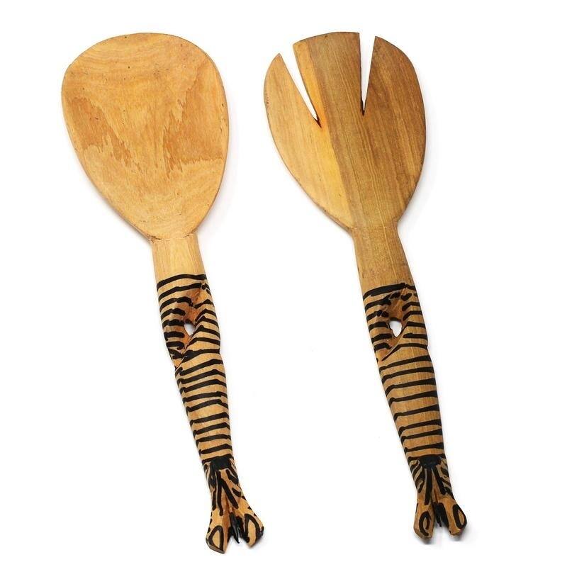 Hand-Carved Safari Animal Wooden Salad Serving Set