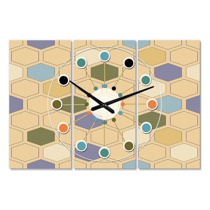 Designart 'Retro Hexagon PatternX' Oversized MidCentury wall clock 3