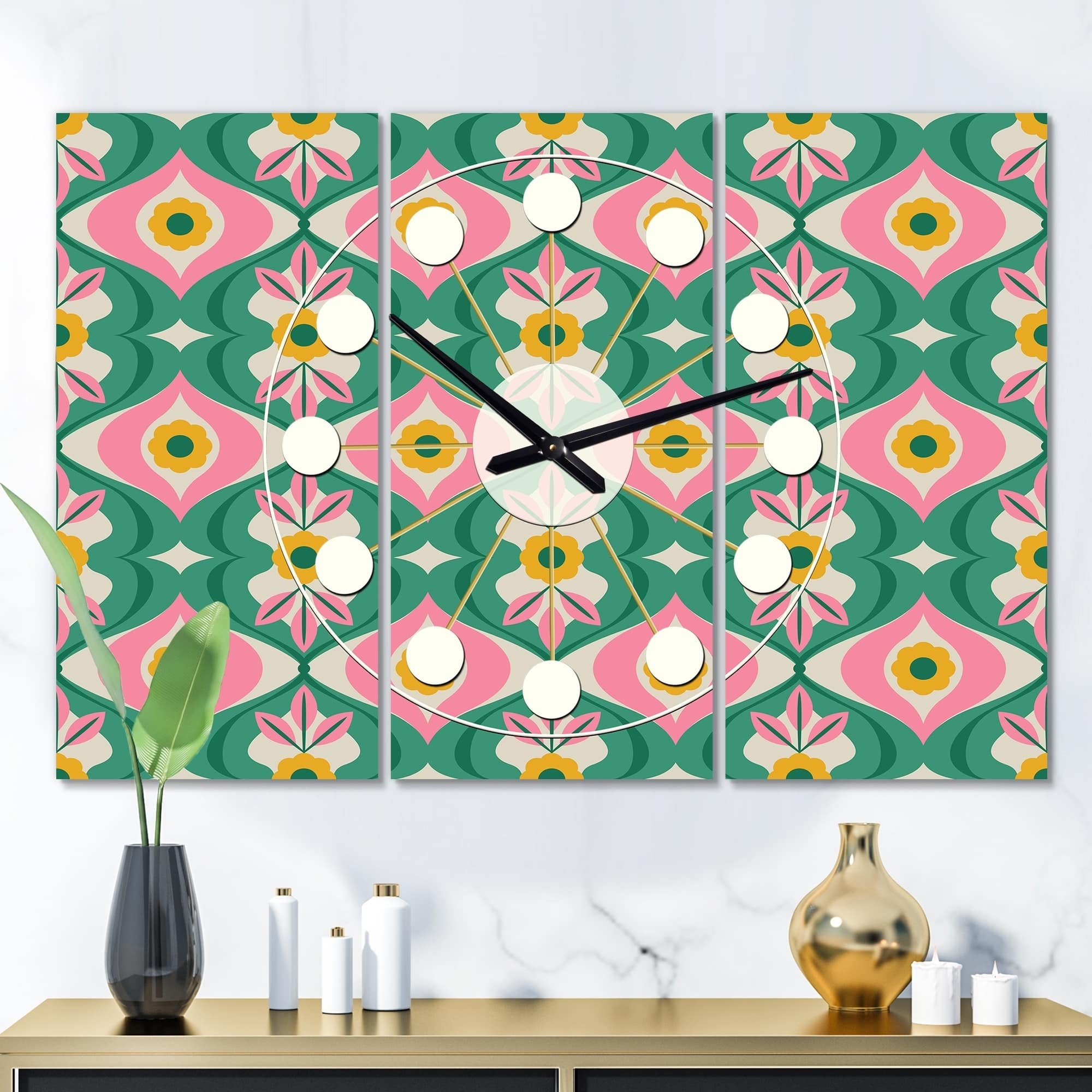 Designart 'retro pattern with flowers and leaves' Oversized MidCentury
