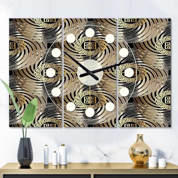 Designart 'Circular Geometric Retro Abstract I' Oversized Mid-Century wall clock - 3 Panels