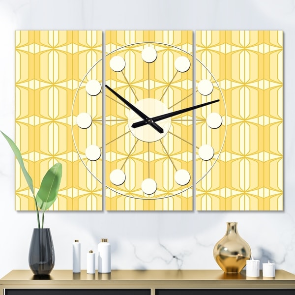 Designart 'Retro Ornamental Design III' Oversized Mid-Century wall clock - 3 Panels - 36 in. wide x 28 in. high - 3 Panels