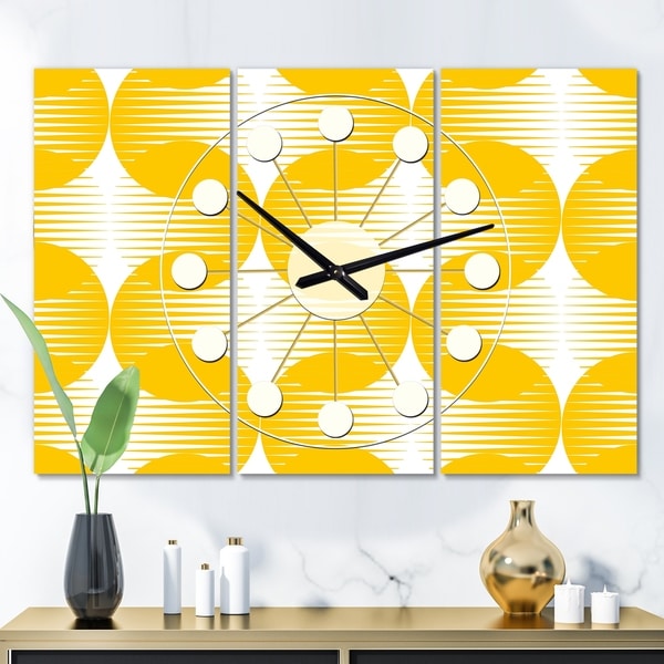Designart 'Abstract Retro Geometric Pattern IV' Oversized Mid-Century wall clock - 3 Panels