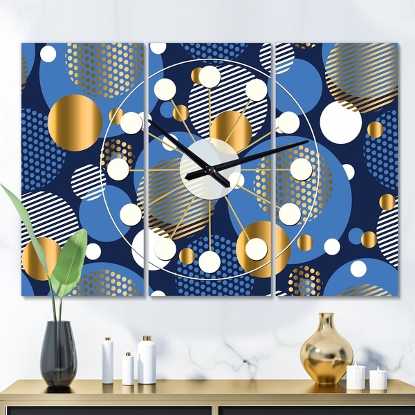Designart 'Circular Abstract Retro Geometric XI' Oversized Mid-Century wall clock - 3 Panels