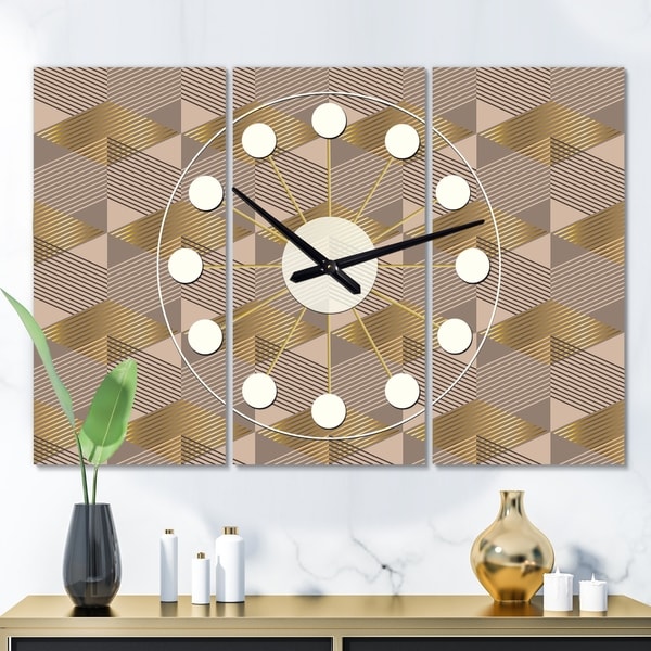 Designart 'Retro Square Design VI' Oversized Mid-Century wall clock - 3 Panels - 36 in. wide x 28 in. high - 3 Panels