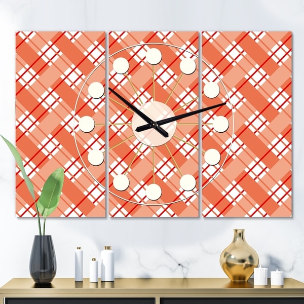 Designart 'Retro Checkered Pattern I' Oversized Mid-Century wall clock - 3 Panels - 36 in. wide x 28 in. high - 3 Panels. Opens flyout.