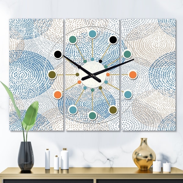 Designart 'Abstract Retro Design I' Oversized Mid-Century wall clock - 3 Panels - 36 in. wide x 28 in. high - 3 Panels