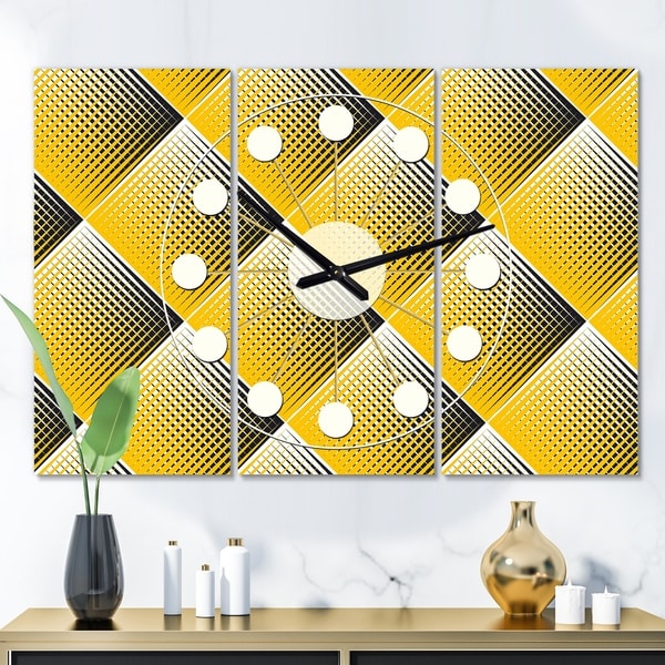Designart 'Rhombus Retro Geometric ' Oversized Mid-Century wall clock - 3 Panels - 36 in. wide x 28 in. high - 3 Panels