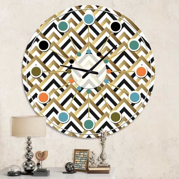 Designart 'Gold black and white triangle' Mid-Century wall clock
