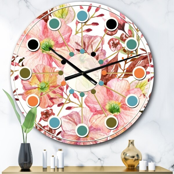 Designart 'Floral Botanical Retro II' Mid-Century wall clock