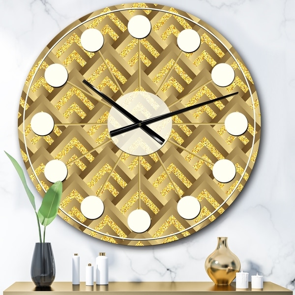 Designart 'Golden Plaid pattern' Mid-Century wall clock
