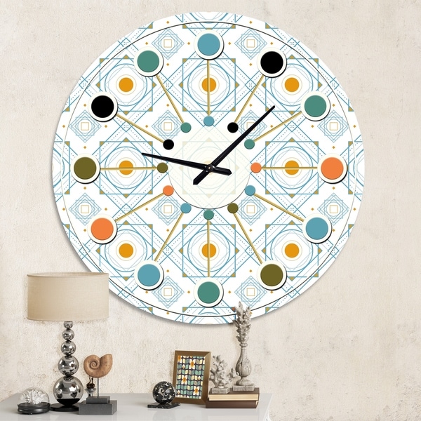 Designart 'Retro Minimal Patttern in Orange and Bluye' Mid-Century wall clock