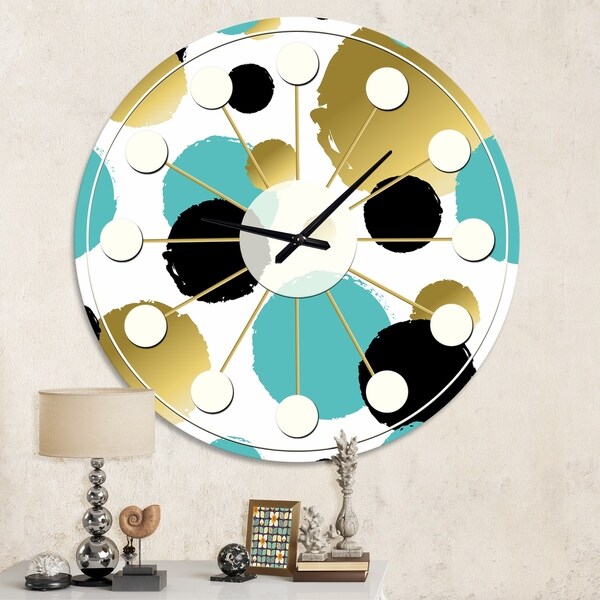 Designart 'Gold and Blue Circles ' Mid-Century wall clock
