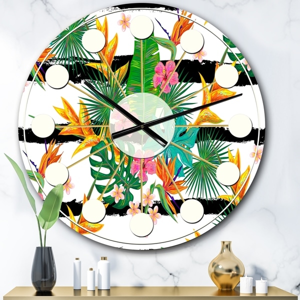 Designart 'Retro Tropical Leaves II' Mid-Century wall clock