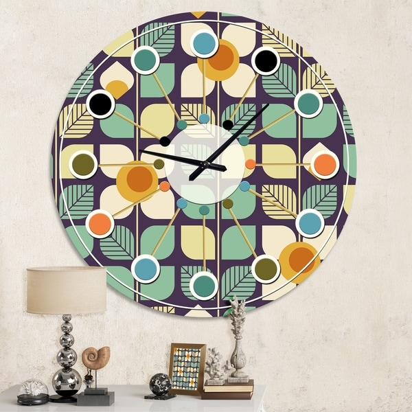 Designart 'Botanical Retro Design III' Mid-Century wall clock