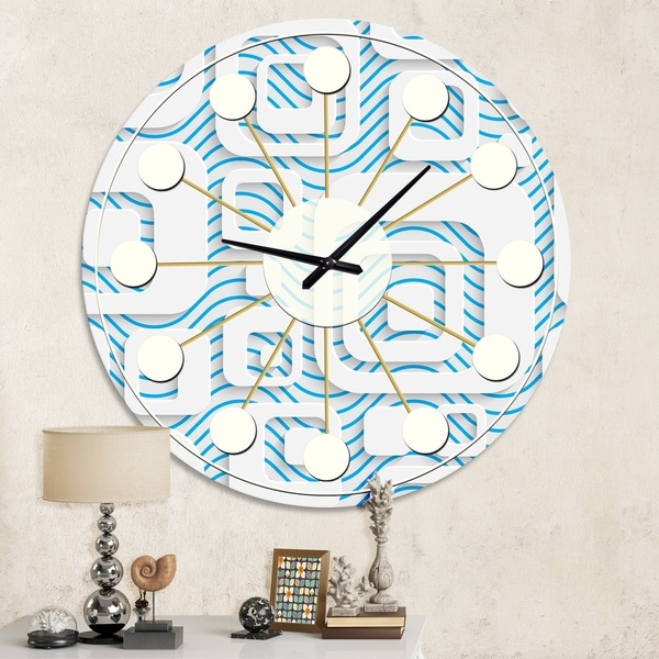 Carson Carrington Tomming White and Blue Pattern I' Mid-Century Wall Clock