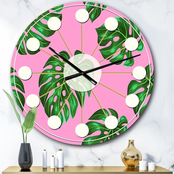 Designart 'Tropical Palm Leaves III' Mid-Century wall clock