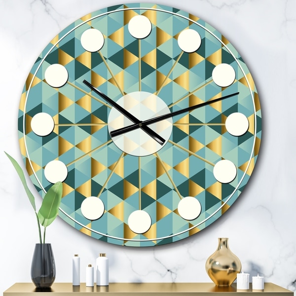 Designart 'Gold and Blue Dynamics V' Mid-Century wall clock