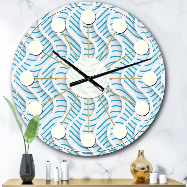Designart '3D White and Light Blue Pattern II' Mid-Century wall clock