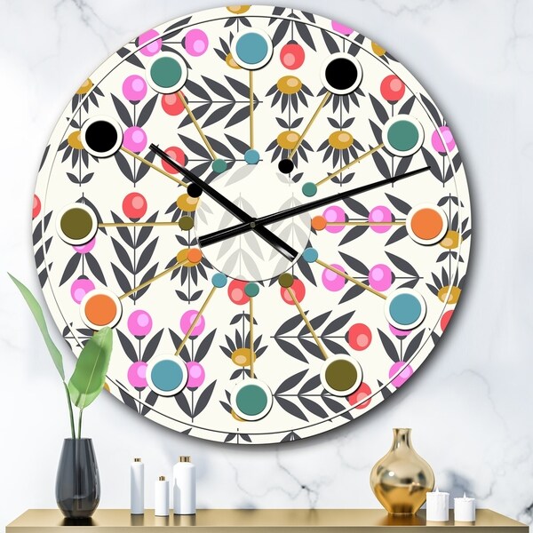 Designart 'Retro Abstract Floral Design XI' Mid-Century wall clock