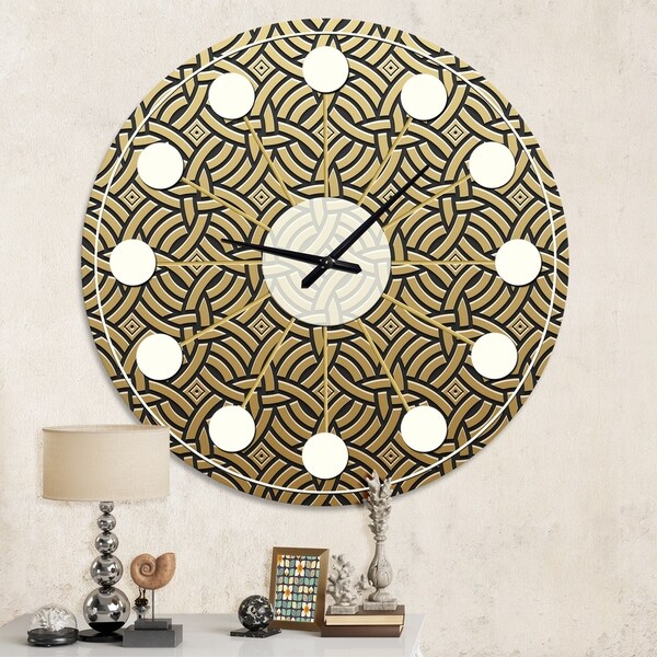 Designart 'Golden Luxury Metallic Geometrics XXI' Mid-Century wall clock