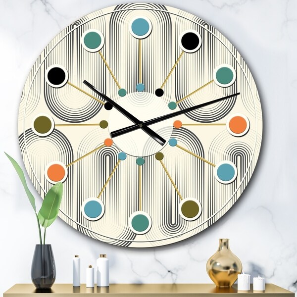 Designart 'Retro Curved Minimal Geometric Ornament I' Mid-Century wall clock. Opens flyout.