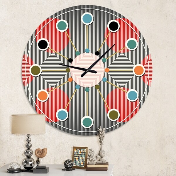 Designart 'Modern Circle and Line Geometric Pattern' Mid-Century wall clock