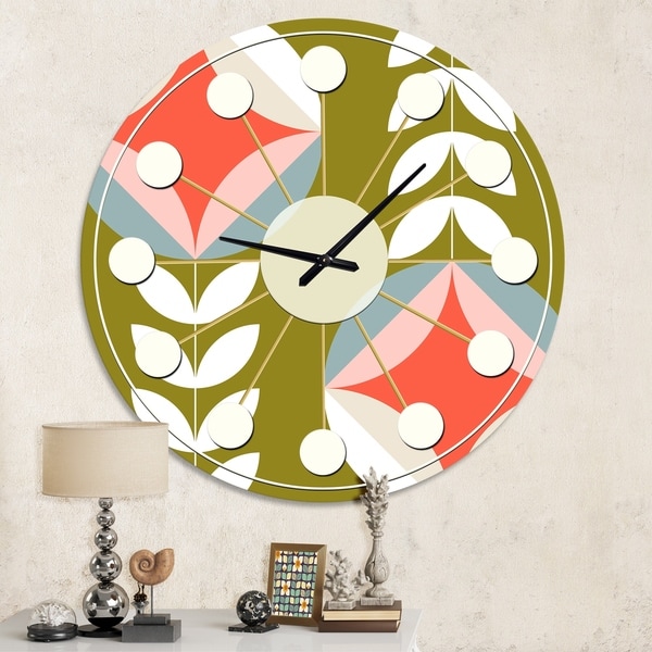 Designart 'Retro Botanical Pattern I' Mid-Century wall clock
